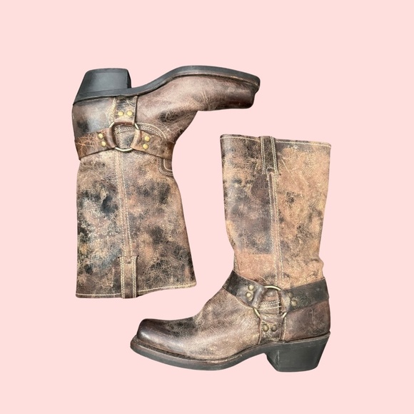 Frye Harness 12R Moto Leather Boots 77309 CHOCOLATE BROWN Women’s Sz 8.5 - Picture 7 of 9